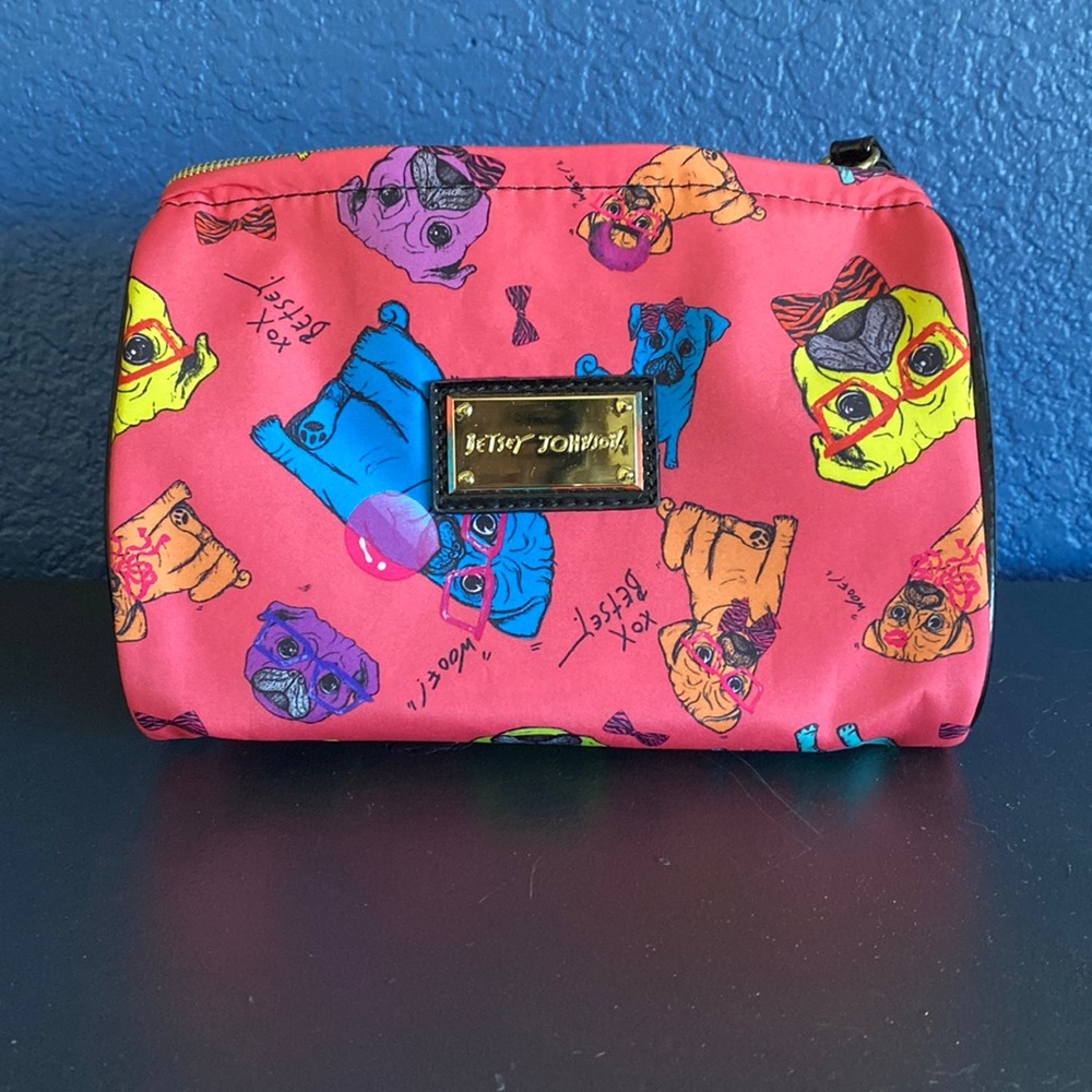 Betsey Johnson Pink Pug Cosmetic Bag